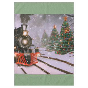 Christmas tree forest train tablecloth