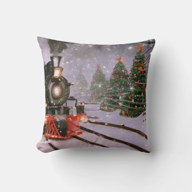 Christmas tree forest train  throw pillow (Front)
