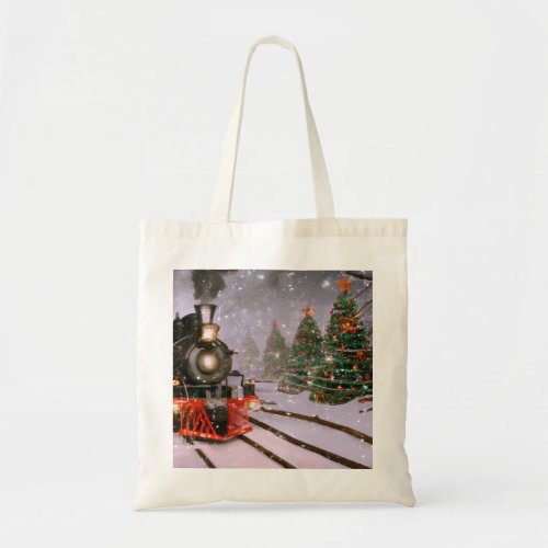 Christmas tree forest train  tote bag