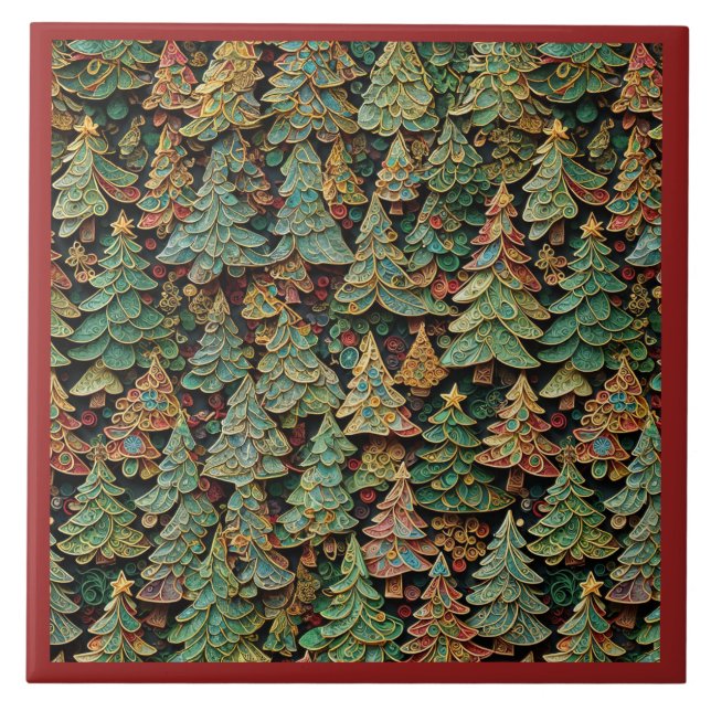 Christmas Tree Forest Whimsey Ceramic Tile (Front)