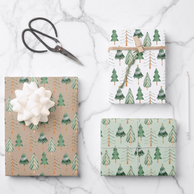 Christmas Tree Forest Wrapping Paper Sheets (Front)