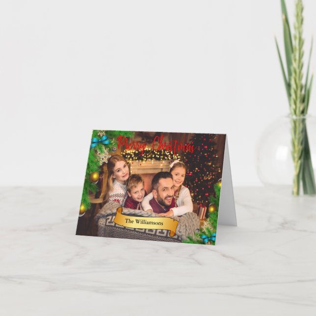 Christmas Tree Frame Gold Decor Photo Holiday Card (Front)