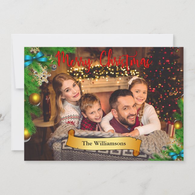 Christmas Tree Frame With Gold Decor Photo Holiday Card (Front)