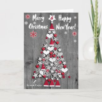 Christmas tree from decorations QR-code card
