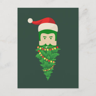 Christmas Tree Funny Green Beard Santa Hat Man  Postcard