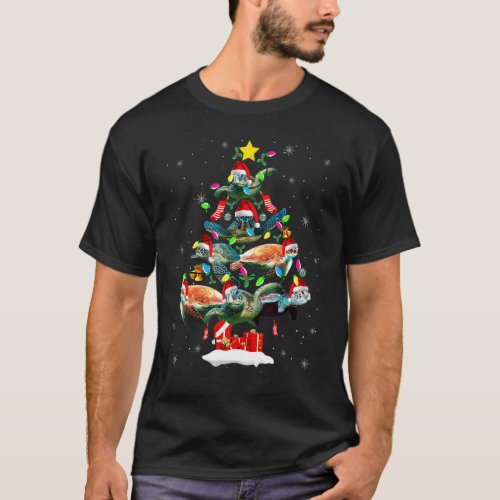 Christmas Tree Funny Santa Turtle Lover T_Shirt