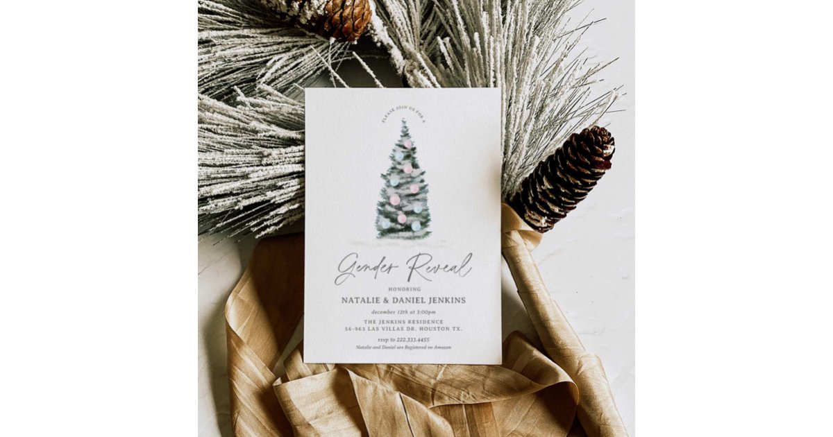 Christmas Tree Gender Reveal Baby Shower Invitation | Zazzle