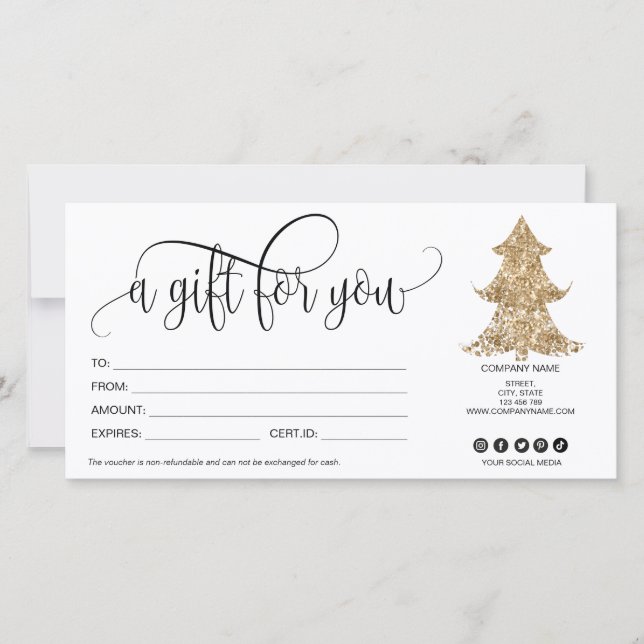 Christmas tree gift card certificate glitter (Front)