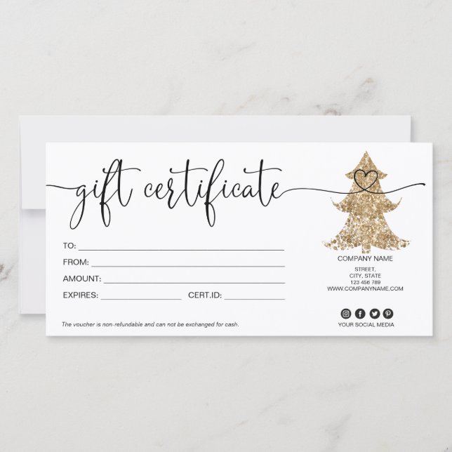 Christmas tree gift card certificate glitter (Front)