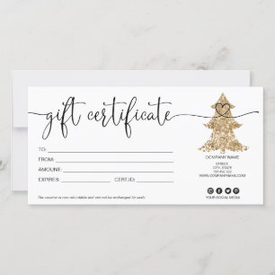 Christmas tree gift card certificate glitter