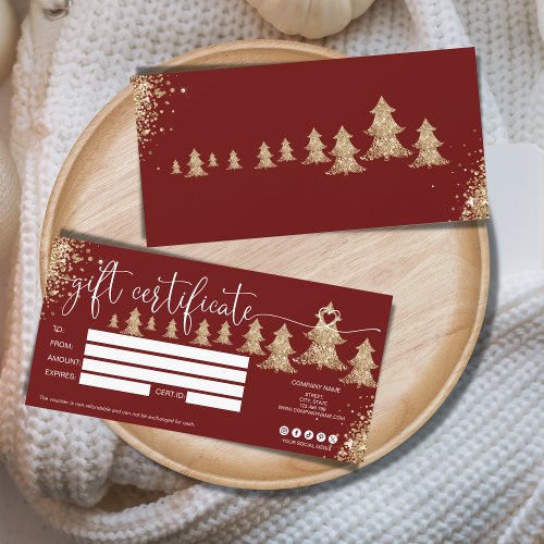 Christmas tree gift card certificate glitter