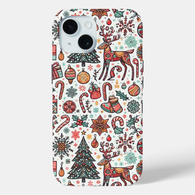 Christmas Tree Gift Pattern iPhone 15 Case (Back)