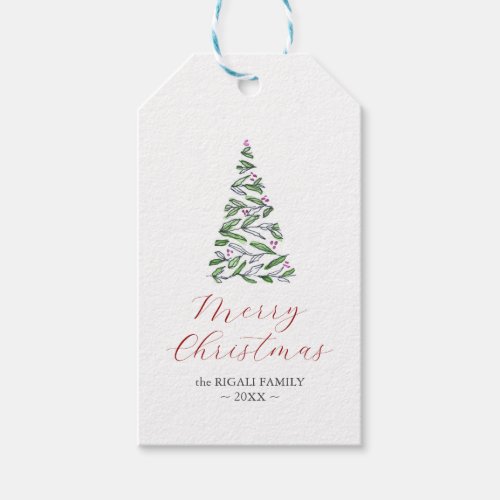 Christmas Tree Gift Tags Elegant Watercolor