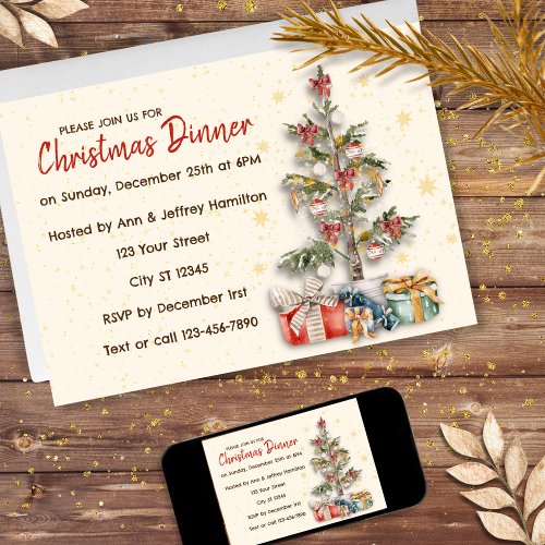 Christmas Tree Gifts 1950s Style Christmas Dinner Invitation