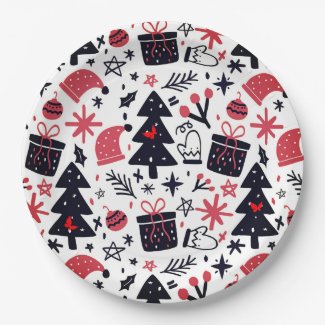 Christmas Tree, Gifts And Decorations Paper Plate