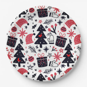 Christmas Tree, Gifts And Decorations Paper Plates