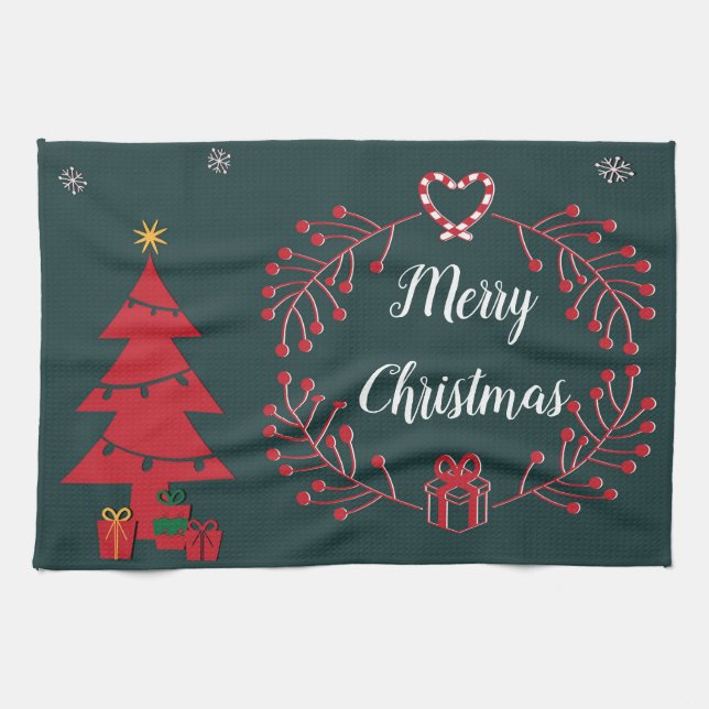 Christmas Tree, Gifts and Wreath Kitchen Towel (Horizontal)