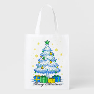 Christmas Tree & Gifts Merry Christmas Reusable Grocery Bag