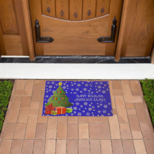 Christmas Tree Gifts Snow Happy Holiday Name Coir Fiber Doormat