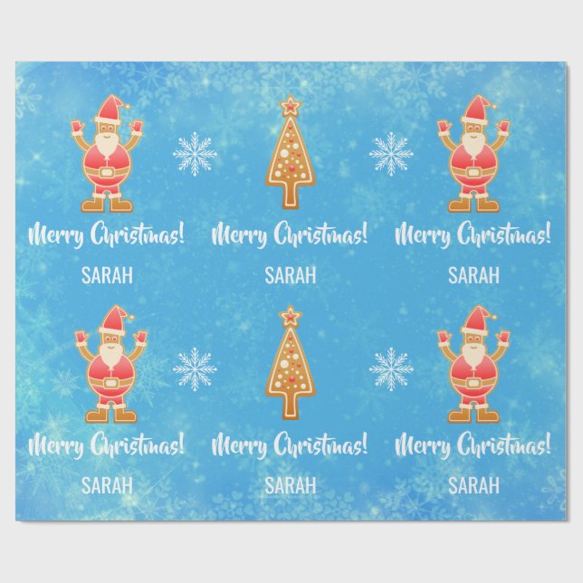 Christmas Tree Gingerbread Santa Snow Personalize  Wrapping Paper (Flat)