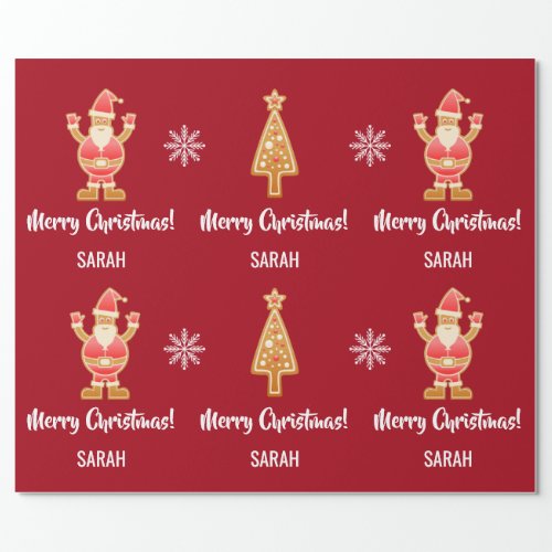 Christmas Tree Gingerbread Santa Snow Personalize  Wrapping Paper