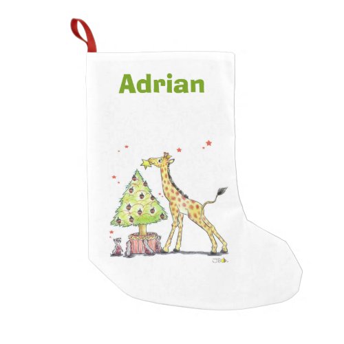 Christmas tree giraffe _ add name small christmas stocking