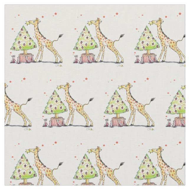 Christmas tree & giraffe - christmas party festive fabric (Close Up)