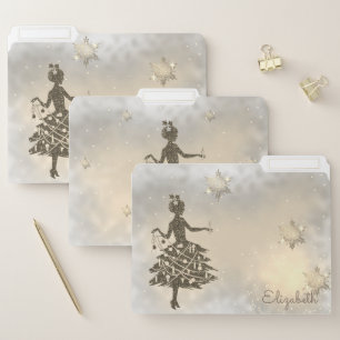 Christmas Tree Girl Shiny Snowflakes- Personalized File Folder