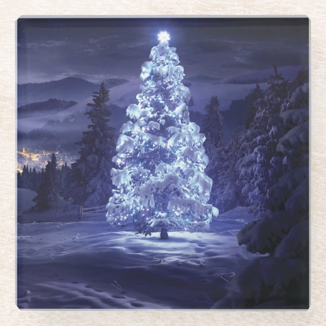 Christmas Tree  Glass Coaster (Front)