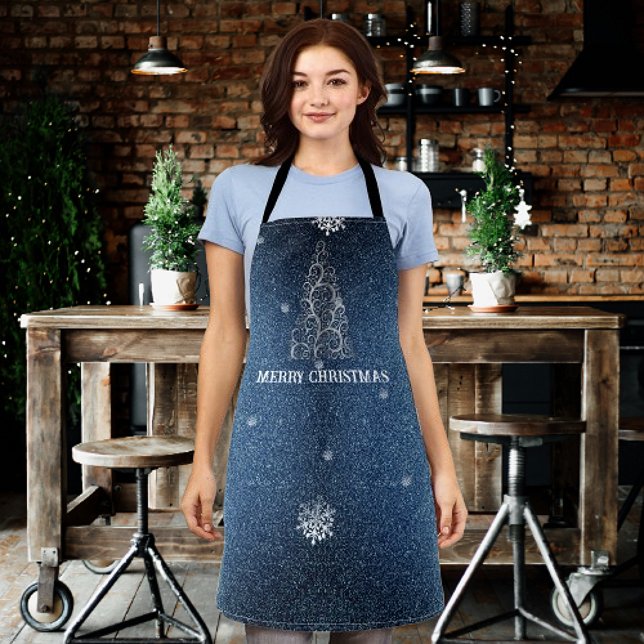 Christmas Tree Glitter and Snowflakes | Blue Apron (Blue Christmas Tree Glitter and Snowflakes Apron)