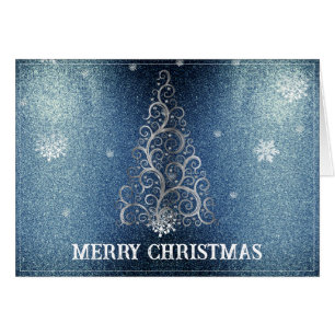 Christmas Tree Glitter and Snowflakes   Blue Cards