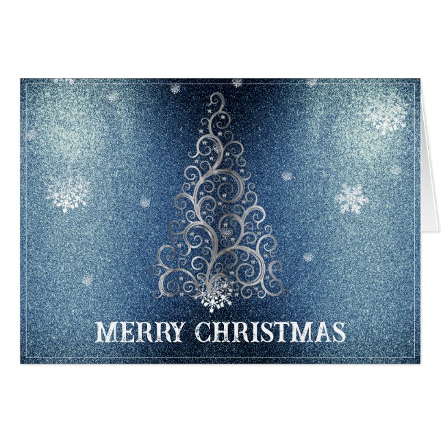 Christmas Tree Glitter and Snowflakes | Blue Cards (Front Horizontal)