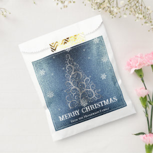 Christmas Tree Glitter and Snowflakes Blue Favor Bag