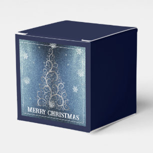 Christmas Tree Glitter and Snowflakes   Blue Favor Boxes