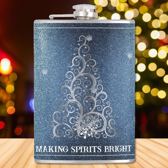 Christmas Tree Glitter and Snowflakes | Blue Flask (Blue Christmas Tree Glitter and Snowflakes Flask)