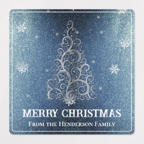 Christmas Tree Glitter and Snowflakes  Blue Labels