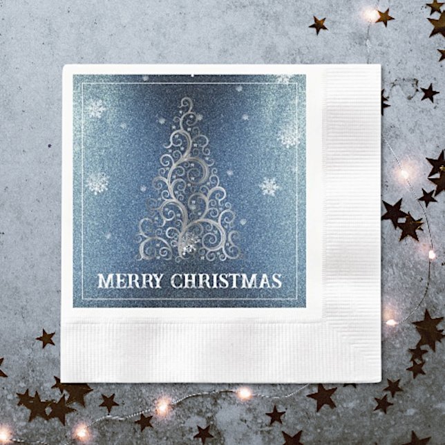 Christmas Tree Glitter and Snowflakes | Blue Napkins (Blue Christmas Tree Glitter and Snowflakes Napkins)