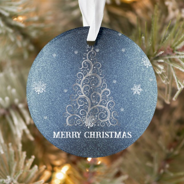 Christmas Tree Glitter and Snowflakes | Blue Ornament (Tree)