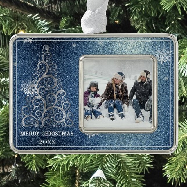Christmas Tree Glitter and Snowflakes | Blue Ornament (Blue Christmas Tree Glitter and Snowflakes Ornament)