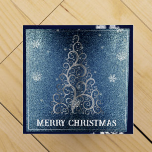 Christmas Tree Glitter and Snowflakes Blue Wine Box