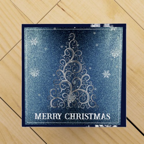 Christmas Tree Glitter and Snowflakes  Blue Wine Box
