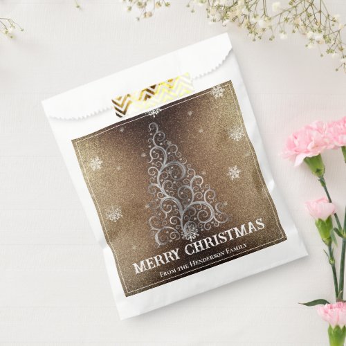 Christmas Tree Glitter and Snowflakes  Gold Favor Bag