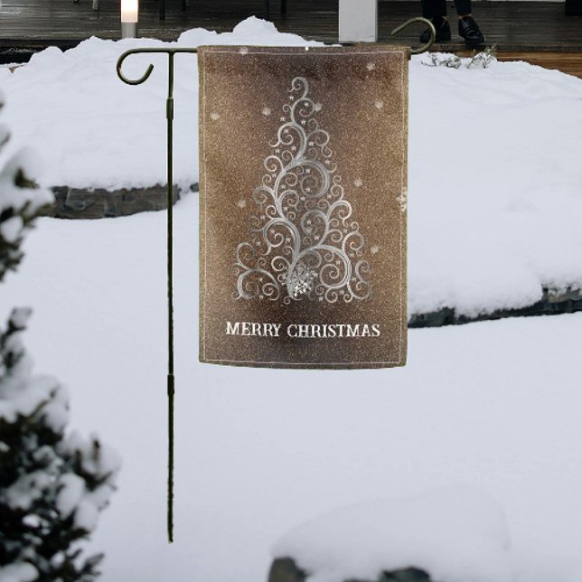 Christmas Tree Glitter and Snowflakes | Gold Garden Flag (Gold Christmas Tree Glitter and Snowflakes Garden Flag)