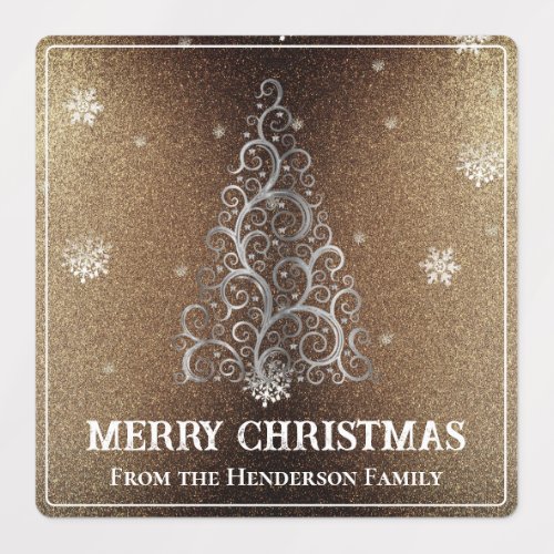 Christmas Tree Glitter and Snowflakes  Gold Labels