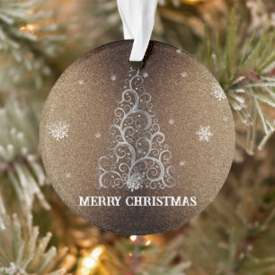 Christmas Tree Glitter and Snowflakes Gold Ornament
