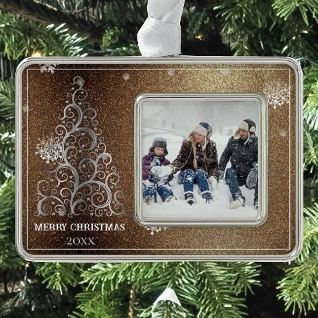 Christmas Tree Glitter and Snowflakes | Gold Ornament (Gold Christmas Tree Glitter and Snowflakes Ornament)
