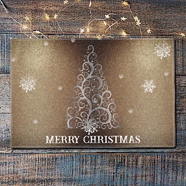 Christmas Tree Glitter and Snowflakes | Gold Placemat (Gold Christmas Tree Glitter and Snowflakes Placemat)