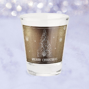 Christmas Tree Glitter and Snowflakes Gold Shot Glass