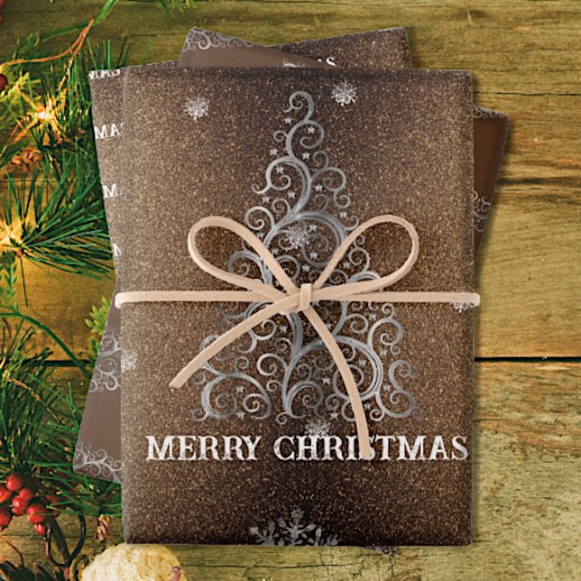 Christmas Tree Glitter and Snowflakes | Gold Wrapping Paper Sheets (Creator Uploaded)