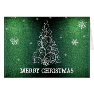 Christmas Tree Glitter and Snowflakes   Green Cards